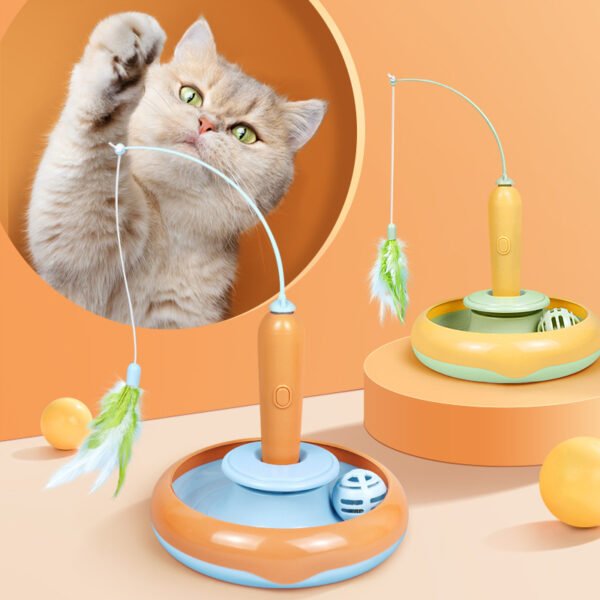 2-in-1 Interaktives Katzenspielzeug mit Feder & Drehscheibe – Für endlosen Spielspaß!