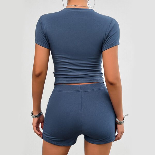 Sommer Damen Sportanzug – 2-teiliges Set mit Kurzarm Rundhals T-Shirt & Elastischen Shorts – Bild 5